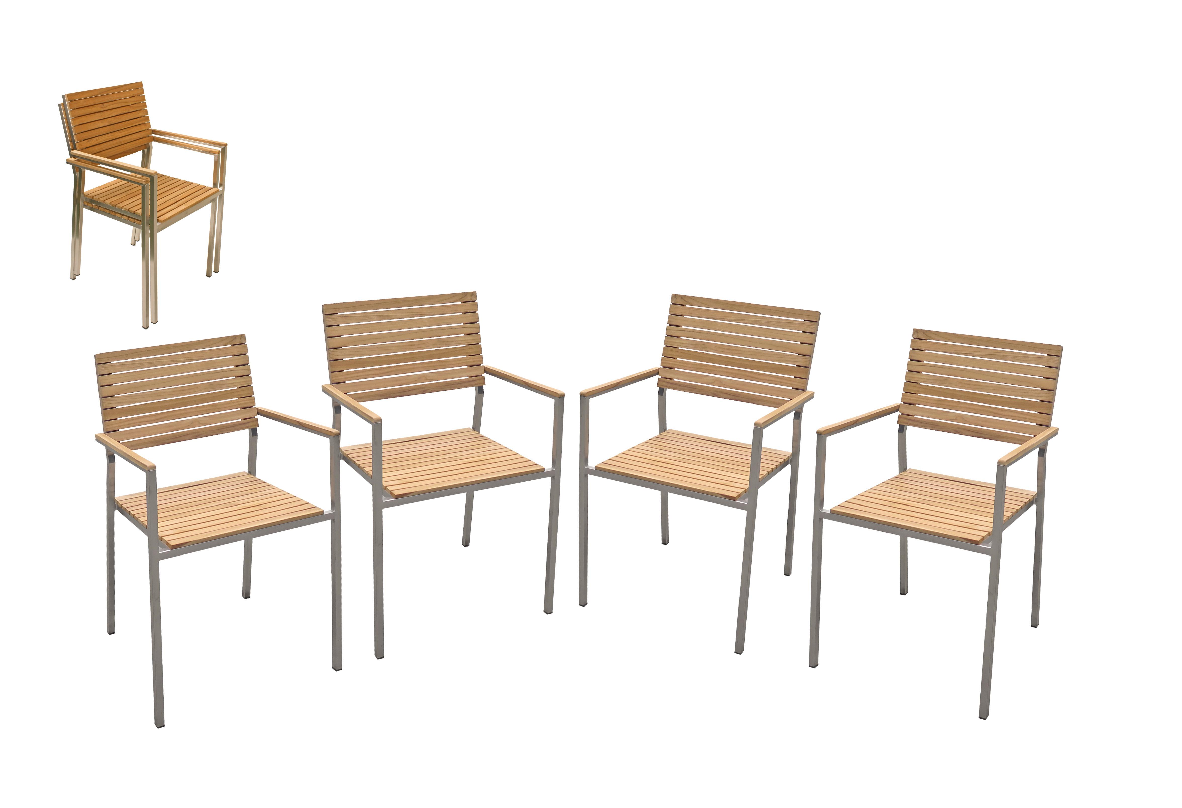 Gartensessel-Set 4-Tlg. Stapelbar Denver Teakholz - Silberfarben/Schwarz, Basics, Holz/Kunststoff (53/86/50cm) - Gardenson