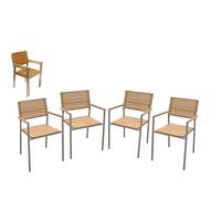Gartensessel-Set 4-Tlg. Stapelbar Denver Teakholz - Silberfarben/Schwarz, Basics, Holz/Kunststoff (53/86/50cm) - Gardenson