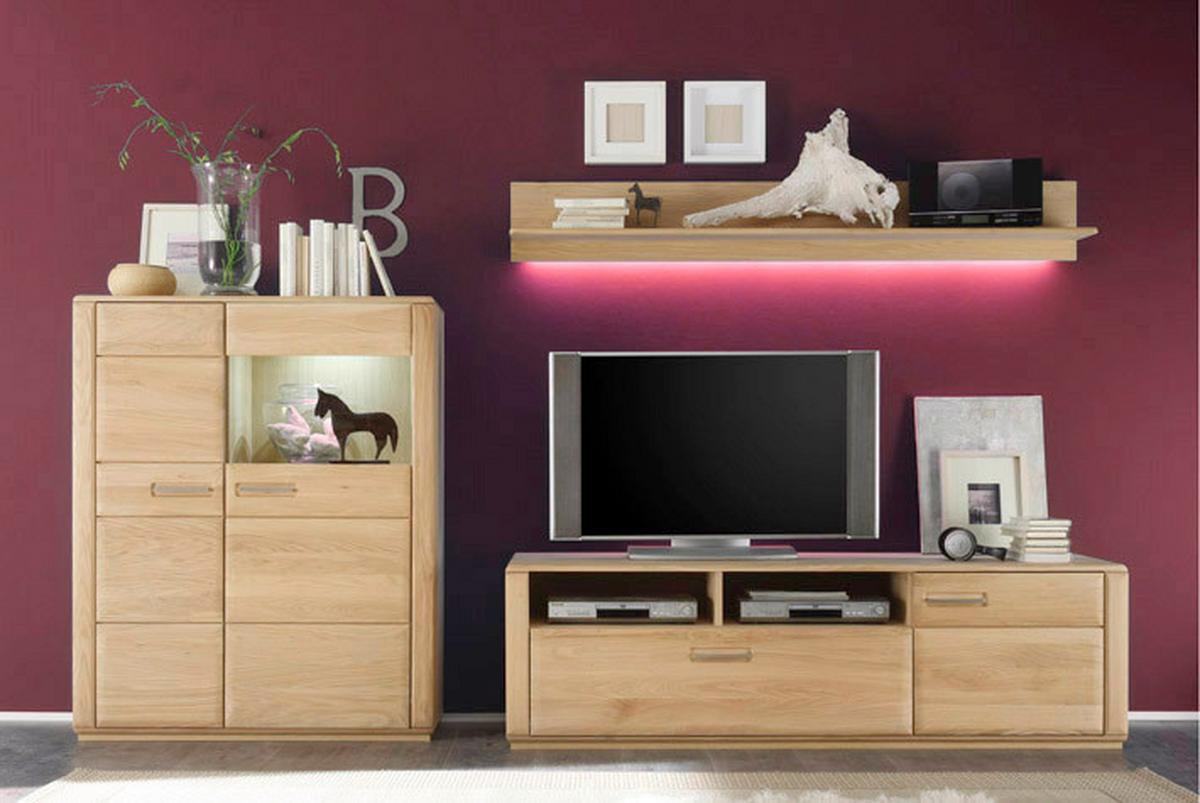 Wohnkombination 3-Tlg. Sena Eichefarben - Eichefarben, Design, Glas/Holz (300/176/51cm) - Livetastic