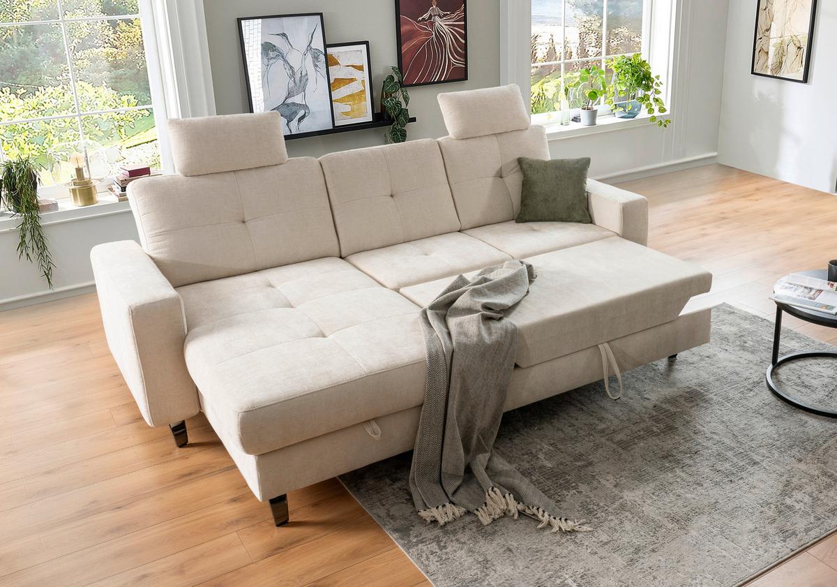 James Wood Ecksofa Varese Naturfarben, S: 164x239 Cm - Beige/Schwarz, KONVENTIONELL, Textil (164/239cm) - James Wood