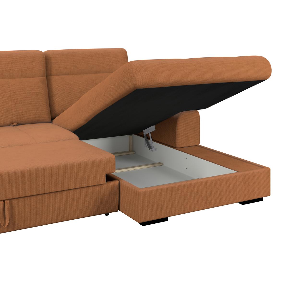 Ecksofa mit Bettfunktion Malaga new Chenille terracotta - Terracotta/Schwarz, KONVENTIONELL, Textil (286/203cm) - Ondega