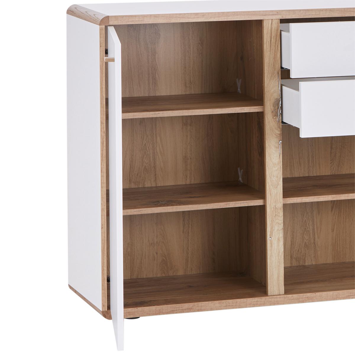 Kommode B: 158 cm Ronda Weiß/Eiche Dekor - Eichefarben/Weiß, MODERN, Holzwerkstoff (158/90/40cm)