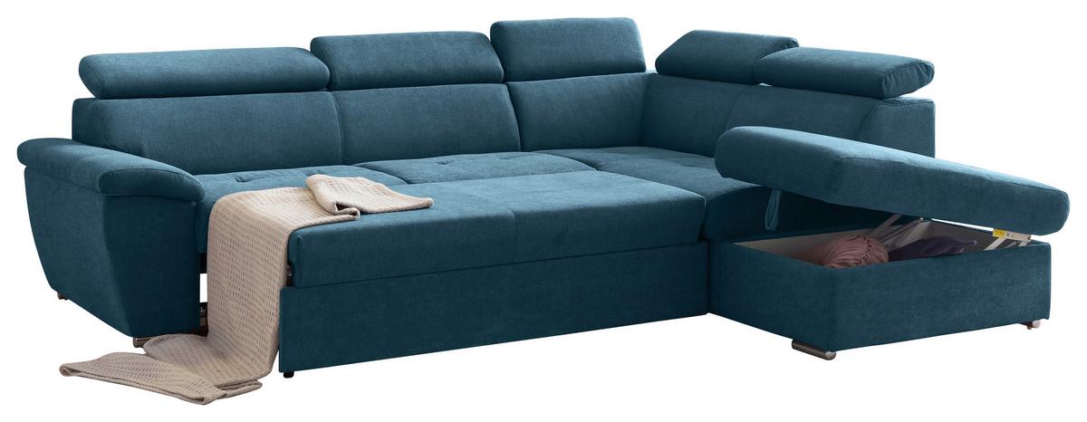 Ecksofa mit Schlaffunktion und Bettkasten Antero Hellblau - Chromfarben/Hellblau, Design, Textil (262/216cm) - Livetastic