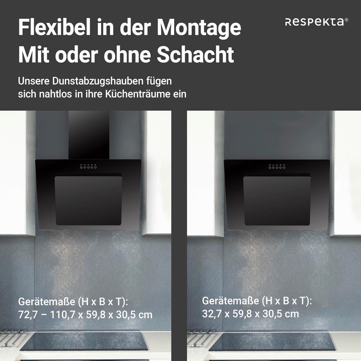Dunstabzugshaube Respekta Bxh 59,8 X 72,7-110, 7 Cm - Schwarz, Trend, Glas/Metall (59,8/72,7-110,7/30,5cm) - Respekta