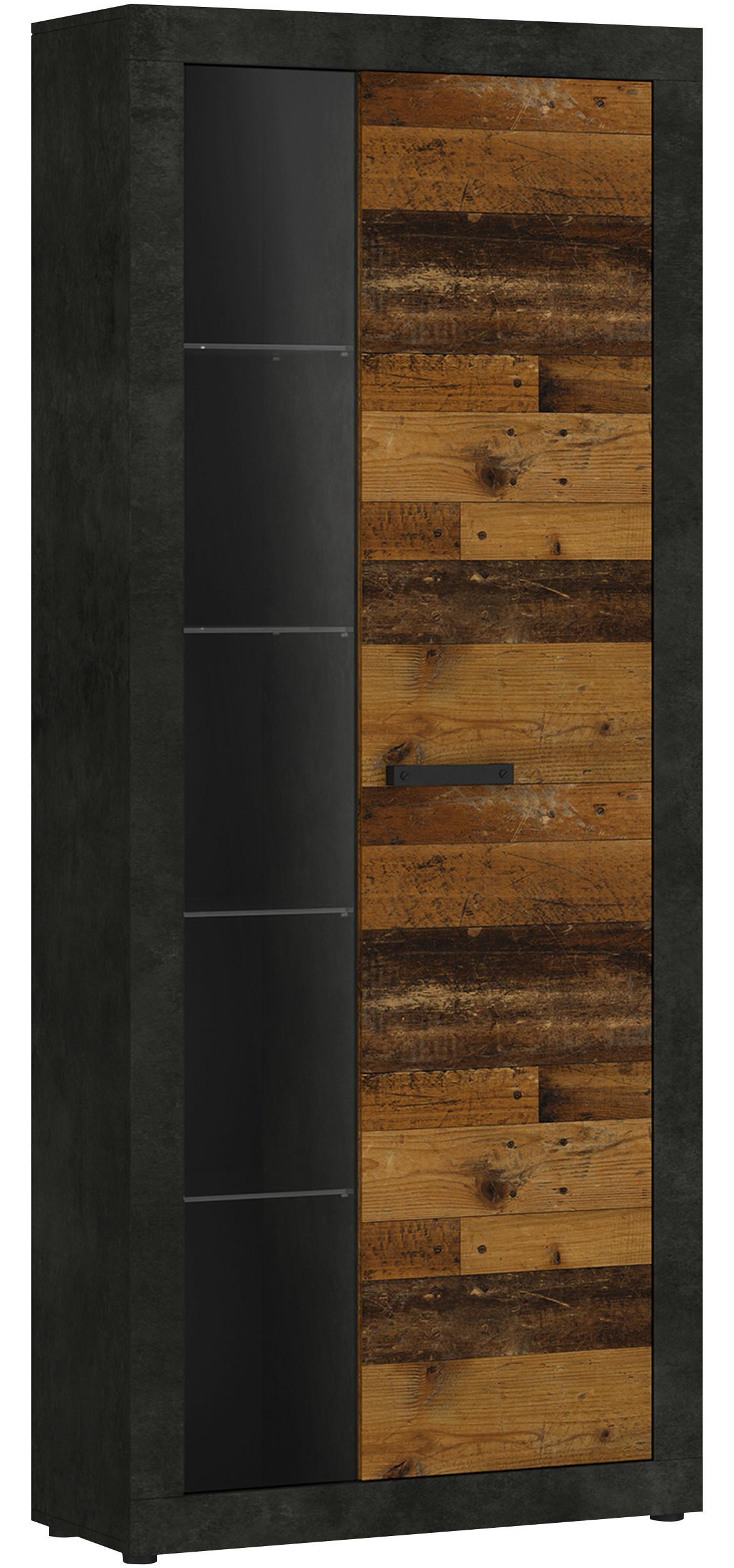 Vitrine Kassel Eichefarben B: 78 Cm - Eichefarben/Schwarz, ROMANTIK / LANDHAUS, Glas/Holzwerkstoff (78/192/35cm) - MID.YOU