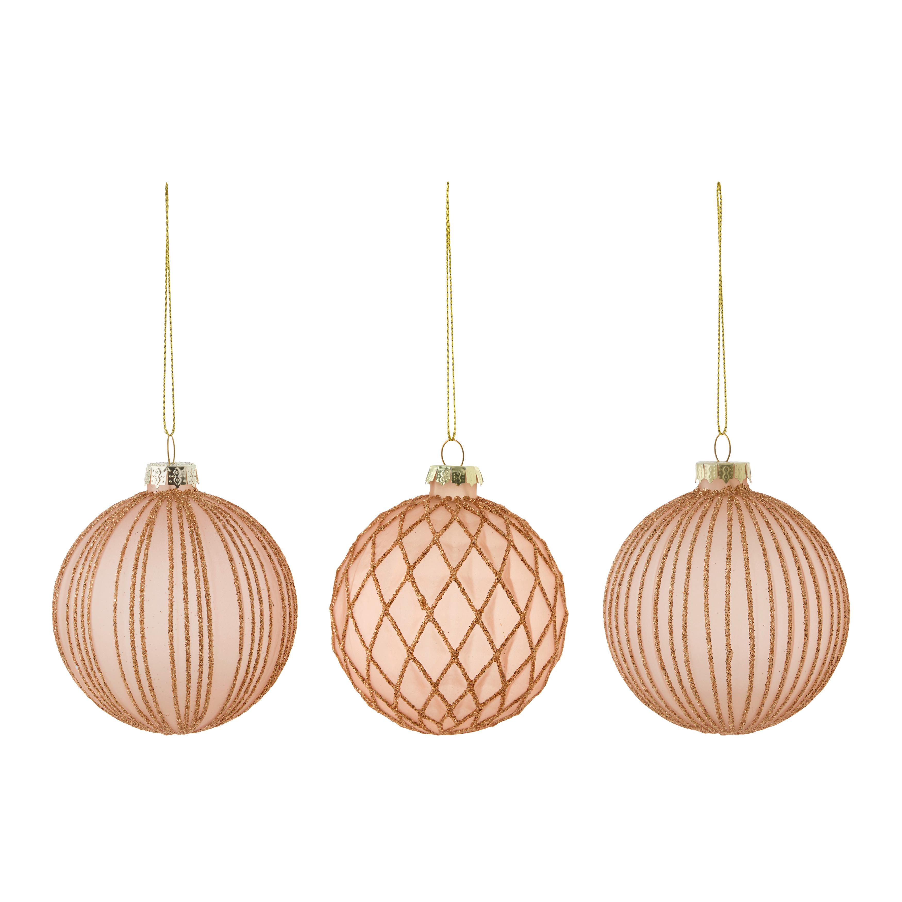 Sada vánočních koulí Miracle, Ø: 8cm, 12ks/bal. - světle růžová, kov/textil (8cm) - Mömax