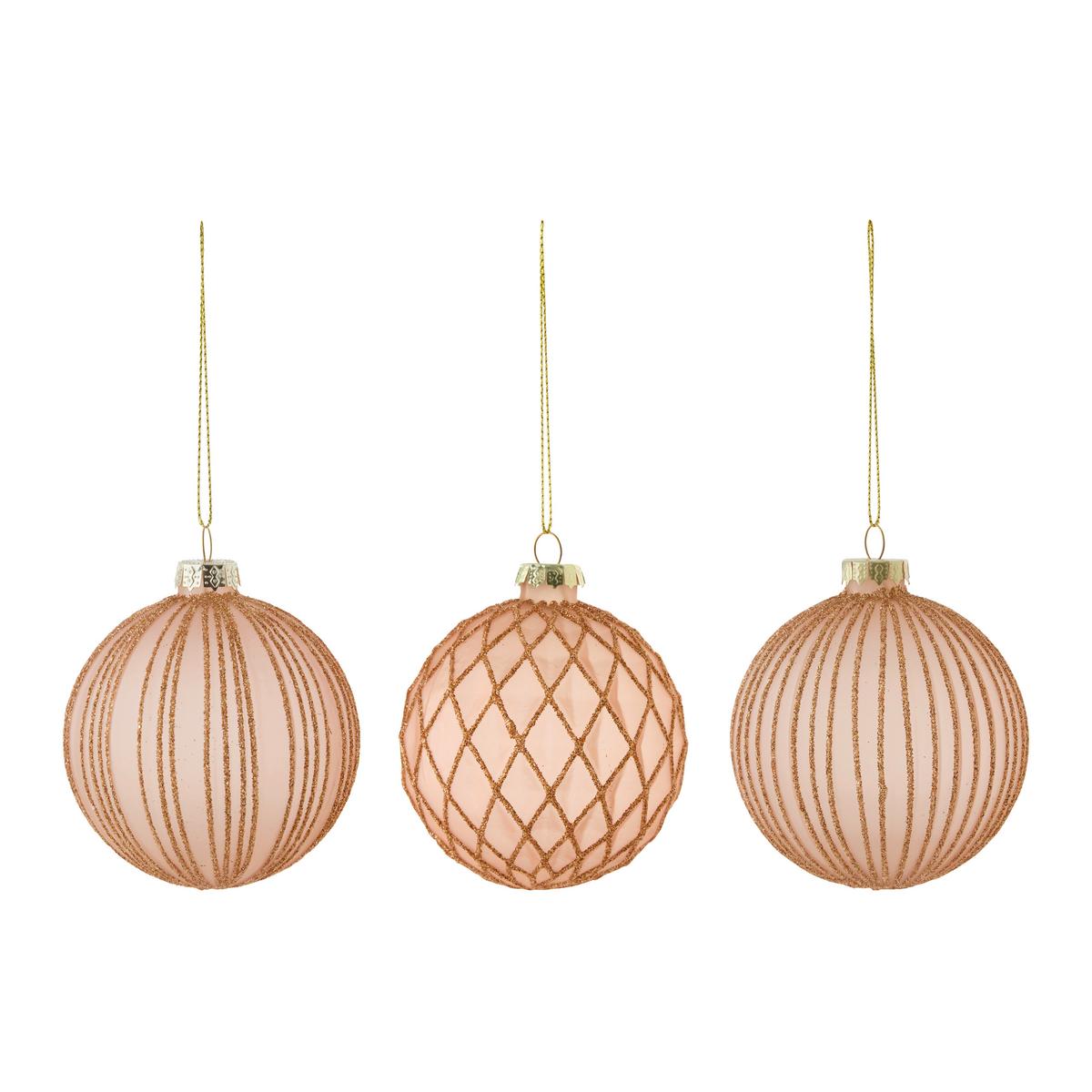 Sada vánočních koulí Miracle, Ø: 8cm, 12ks/bal. - světle růžová, kov/textil (8cm) - Mömax