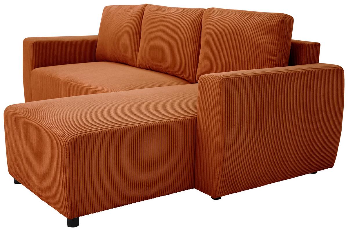 Eckschlafsofa mit Bettkasten Pharell, terracotta, 230x155cm - Terracotta/Schwarz, KONVENTIONELL, Holz/Holzwerkstoff (230/155cm)