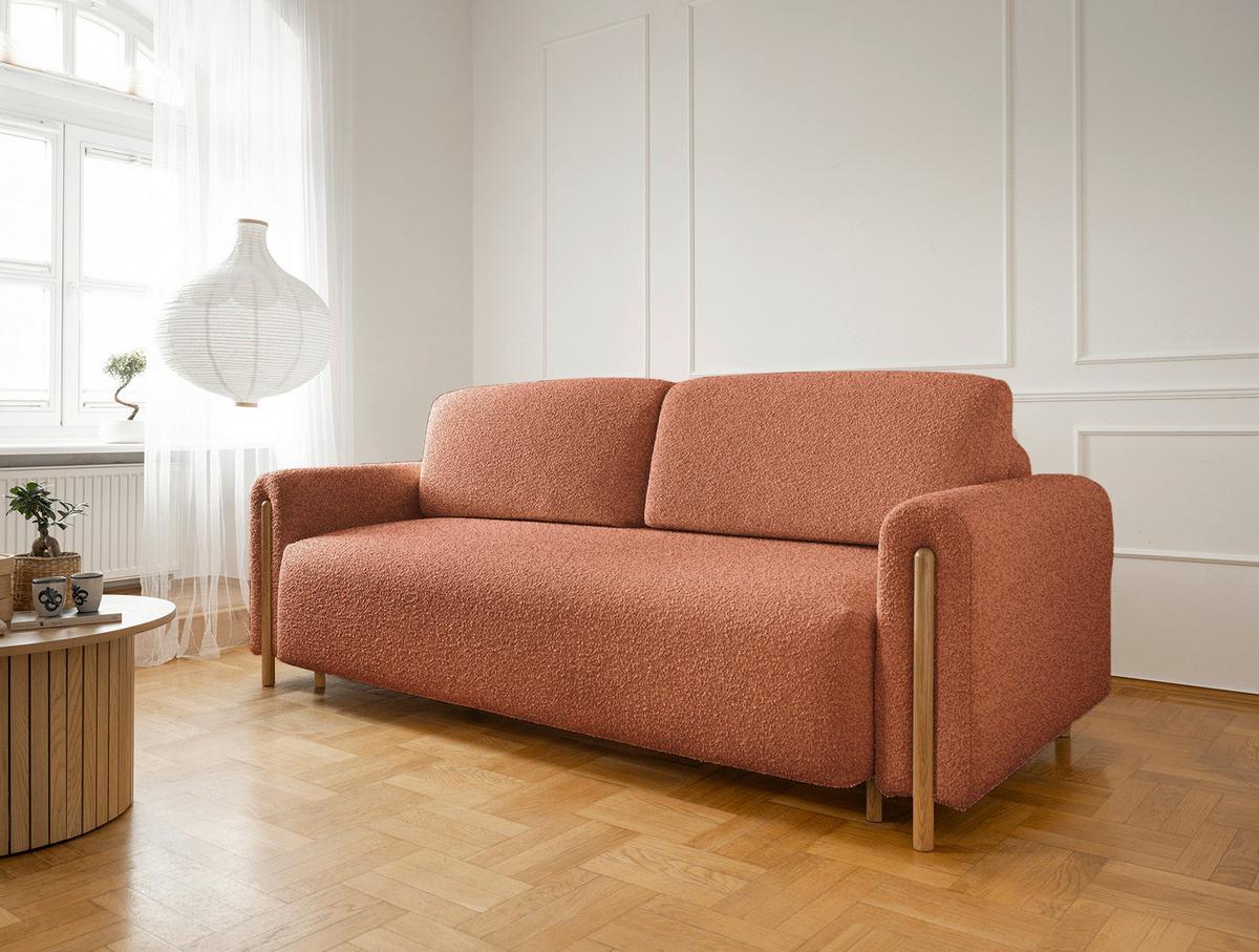 Schlafsofa Arcadova Hellrot B: 244cm - Eichefarben/Hellrot, Design, Textil (244/97/97cm) - MID.YOU