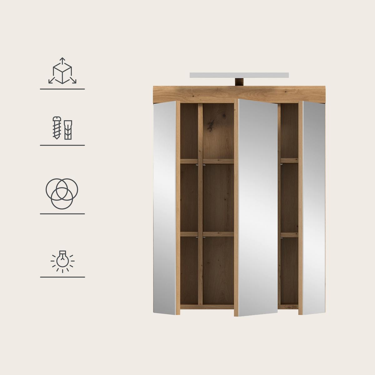 Spiegelschrank Scout Eiche Artisan Dekor B: 60cm - Eiche Artisan, Trend, Glas/Holzwerkstoff (60/79/18cm) - MID.YOU