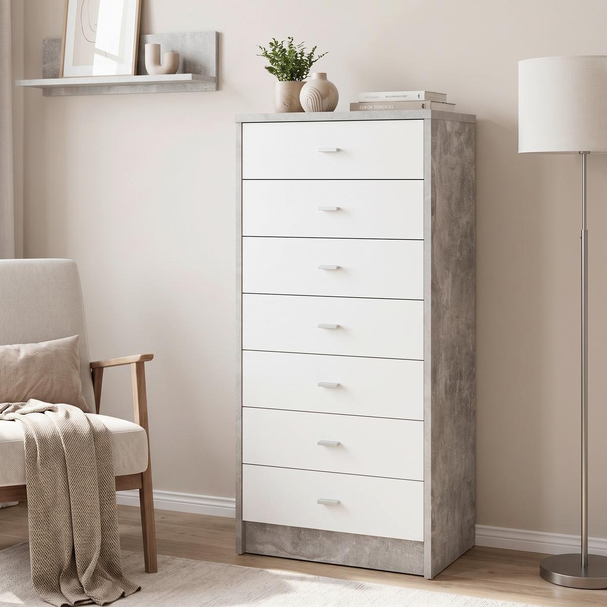 Kommode B 50cm 4-You New, Beton Optik/Weiß - Weiß/Grau, MODERN, Holzwerkstoff (50/111,4/34,6cm)