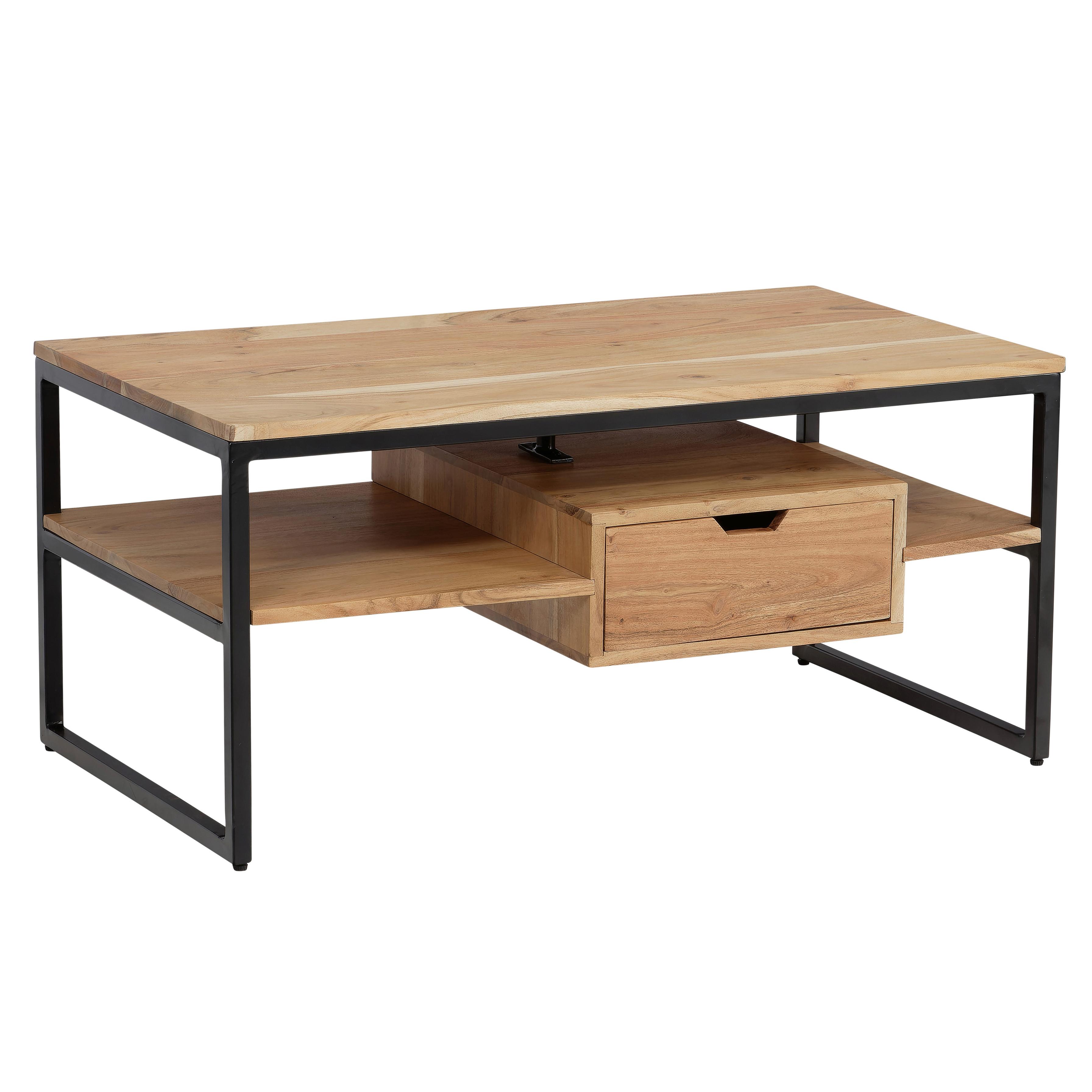 Couchtisch Akaziefarben L: 90 cm - Schwarz/Akaziefarben, Design, Holz/Metall (90/50/42cm) - MID.YOU