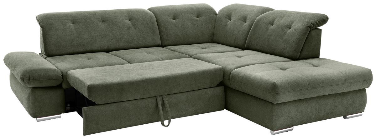 Ecksofa Dalida Dunkelgrün S: 280x254cm - Chromfarben/Dunkelgrün, MODERN, Textil (280/254cm) - Livetastic