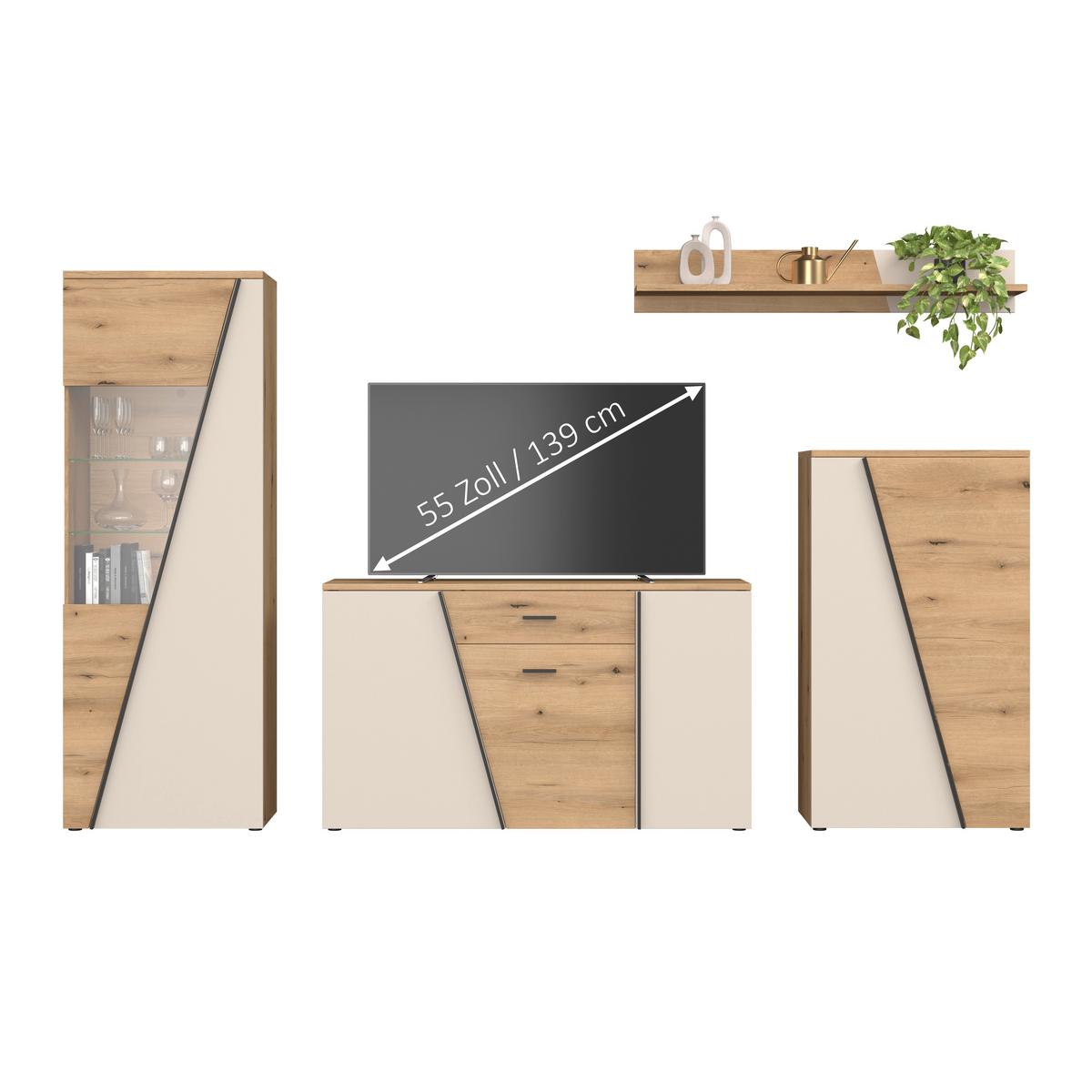 Sideboard Venedig NEW Eichefarben/Kaschmir B: 150 cm - Kaschmir/Eichefarben, MODERN, Holzwerkstoff (150/87/40cm)