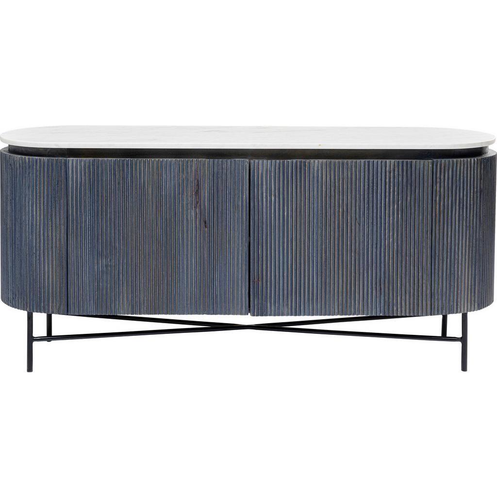 Sideboard 160 cm Mangoholz Anthrazit Marmor/Weiß