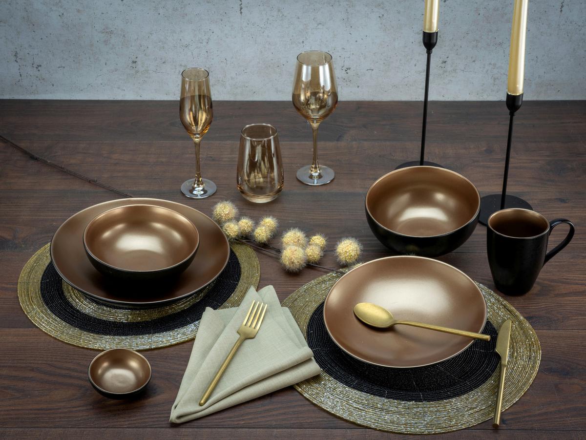 Kombinovaný servis čierna/zlatá - čierna/zlatá, keramika (29,5/29,5/28cm) - Creatable