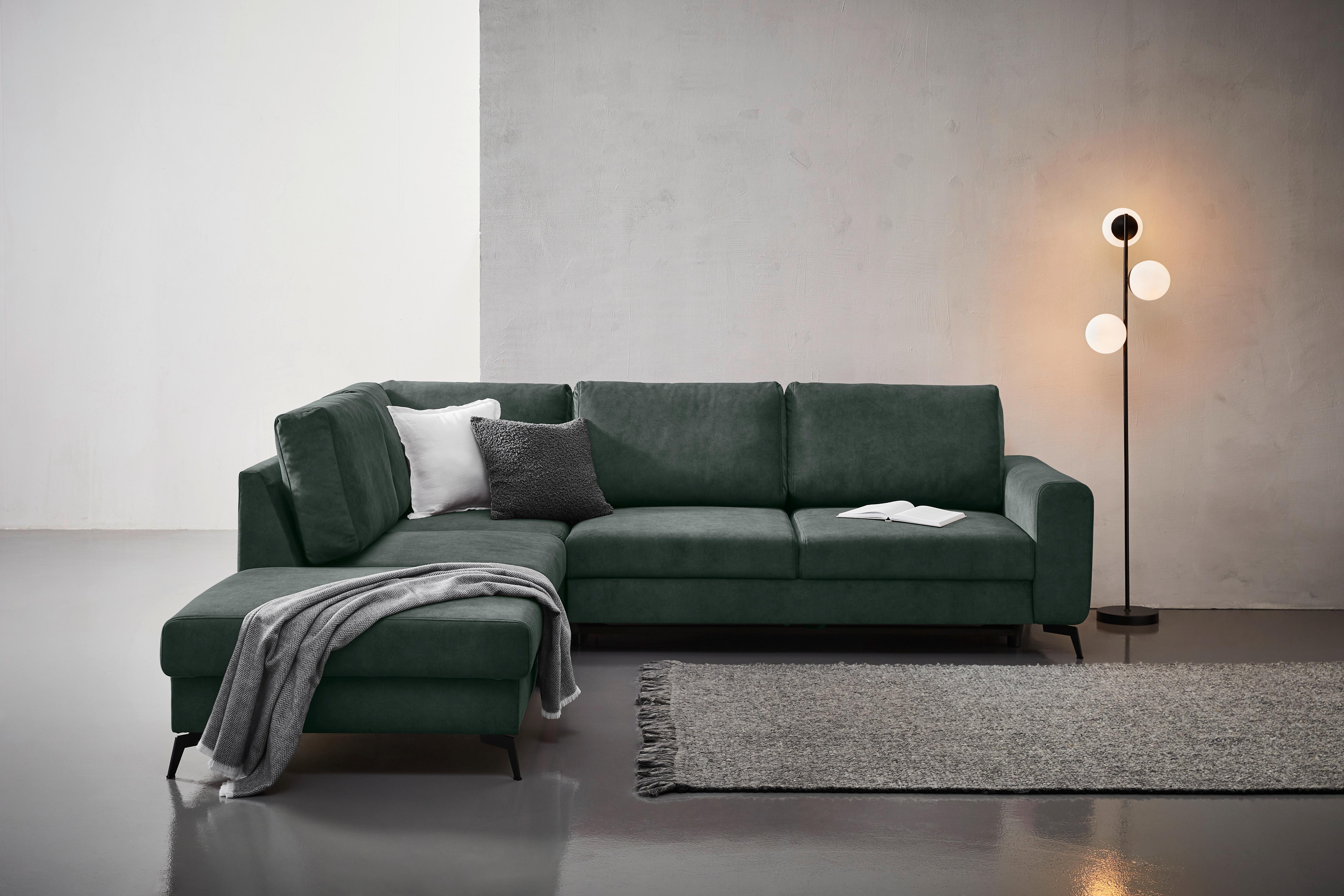 Sedací souprava ADESSO, levá, tmavě zelená barva - černá/tmavě zelená, Konvenční, kov/textil (257/275cm) - MID.YOU