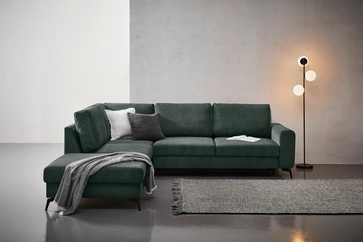 Sedací souprava ADESSO, levá, tmavě zelená barva - černá/tmavě zelená, Konvenční, kov/textil (257/275cm) - MID.YOU