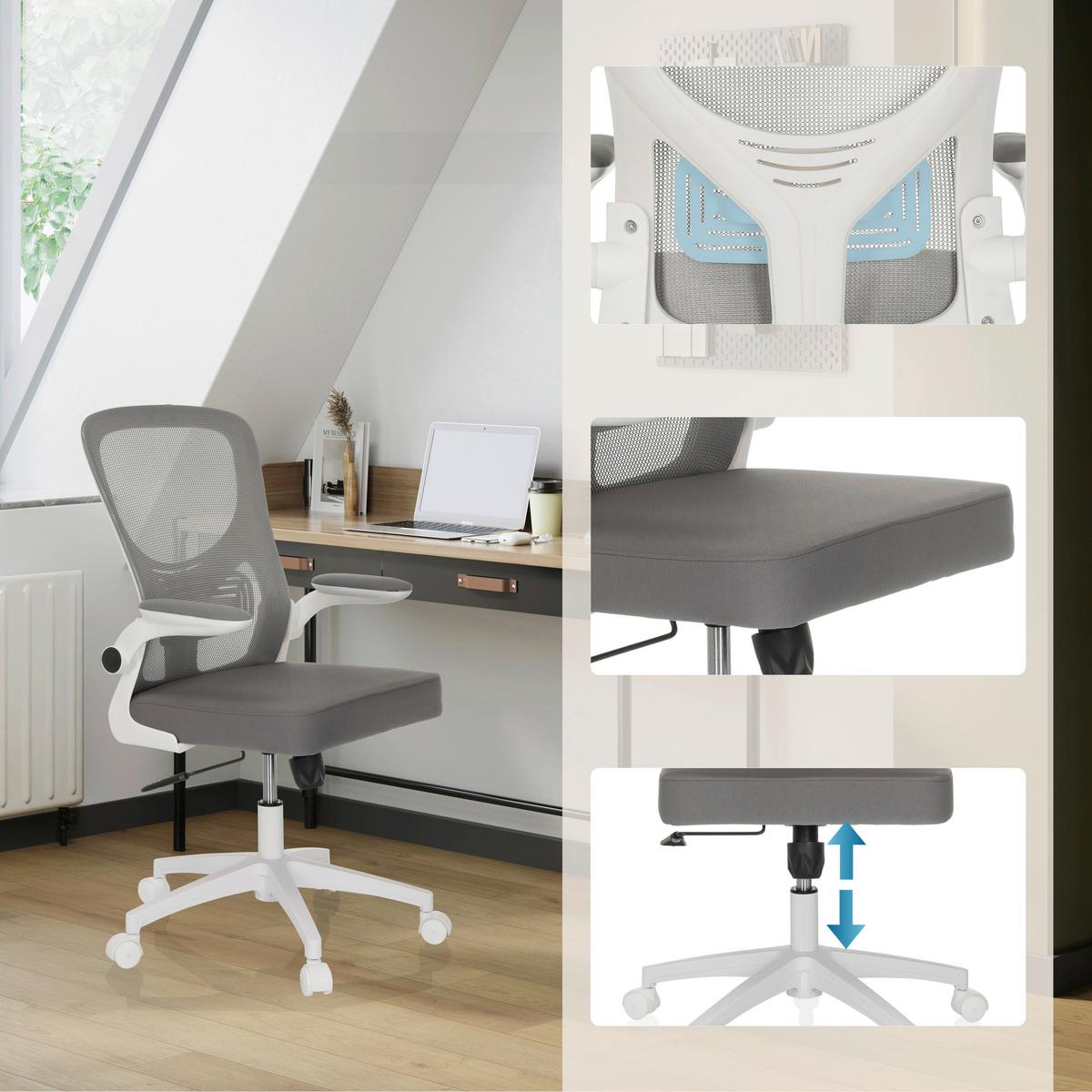 Drehstuhl Grau B: 60 Cm - Grauweiß/Weiß, MODERN, Kunststoff/Textil (60/95-105/54cm) - MID.YOU