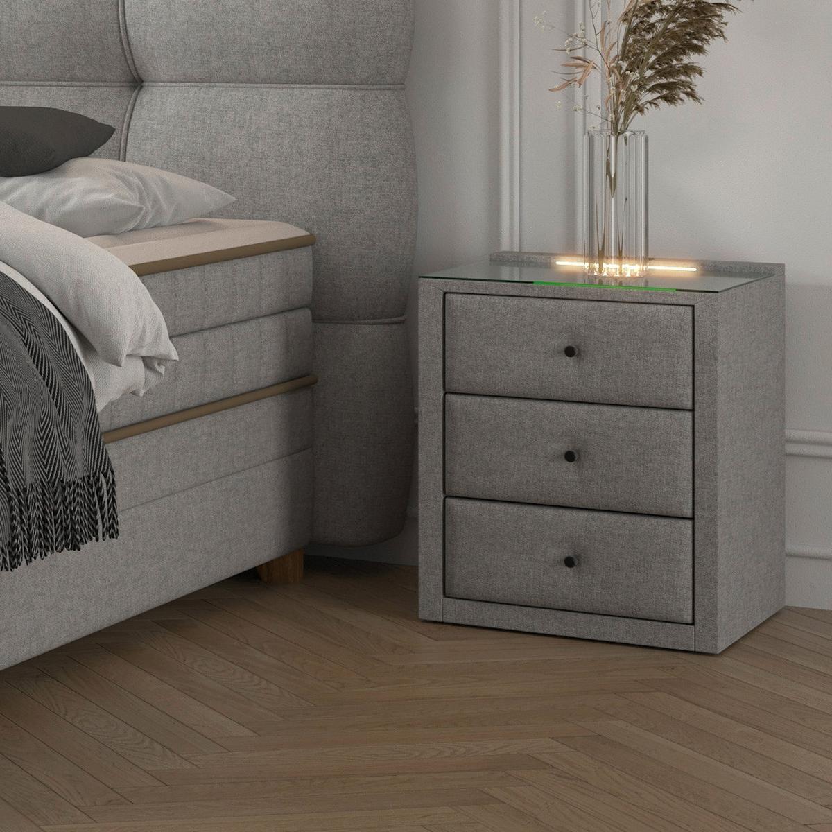 Nočný stolík UNIVERSAL sivohnedá - taupe, Konventionell, kompozitné drevo/textil (48/68/45,5cm) - Premium Living