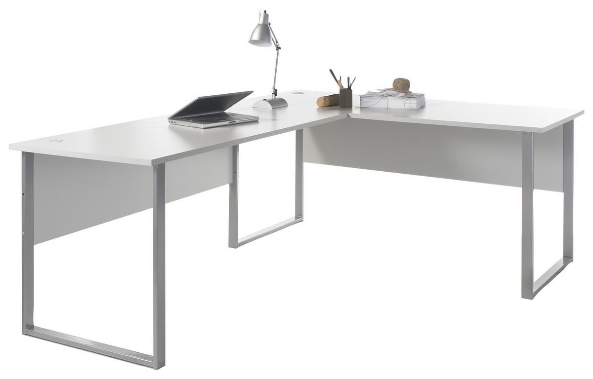 Eckschreibtisch B 223cm H 77cm Office Lux, Lichtgrau - Hellgrau/Alufarben, Design, Holzwerkstoff/Metall (170+223/77/73cm) - MID.YOU