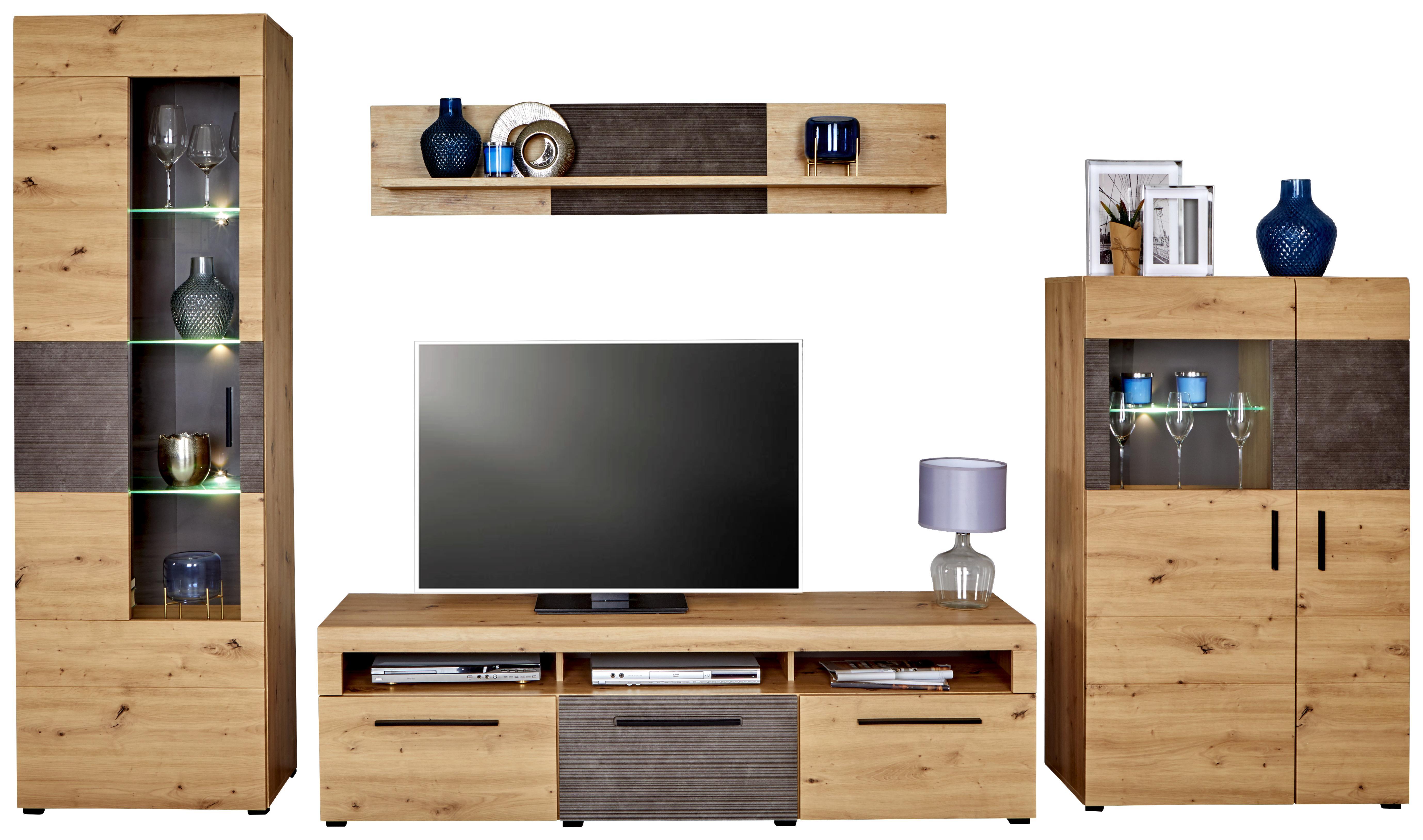 Wohnkombination Safira 4 - Eichefarben/Dunkelgrau, MODERN, Holzwerkstoff (330/202/37cm)