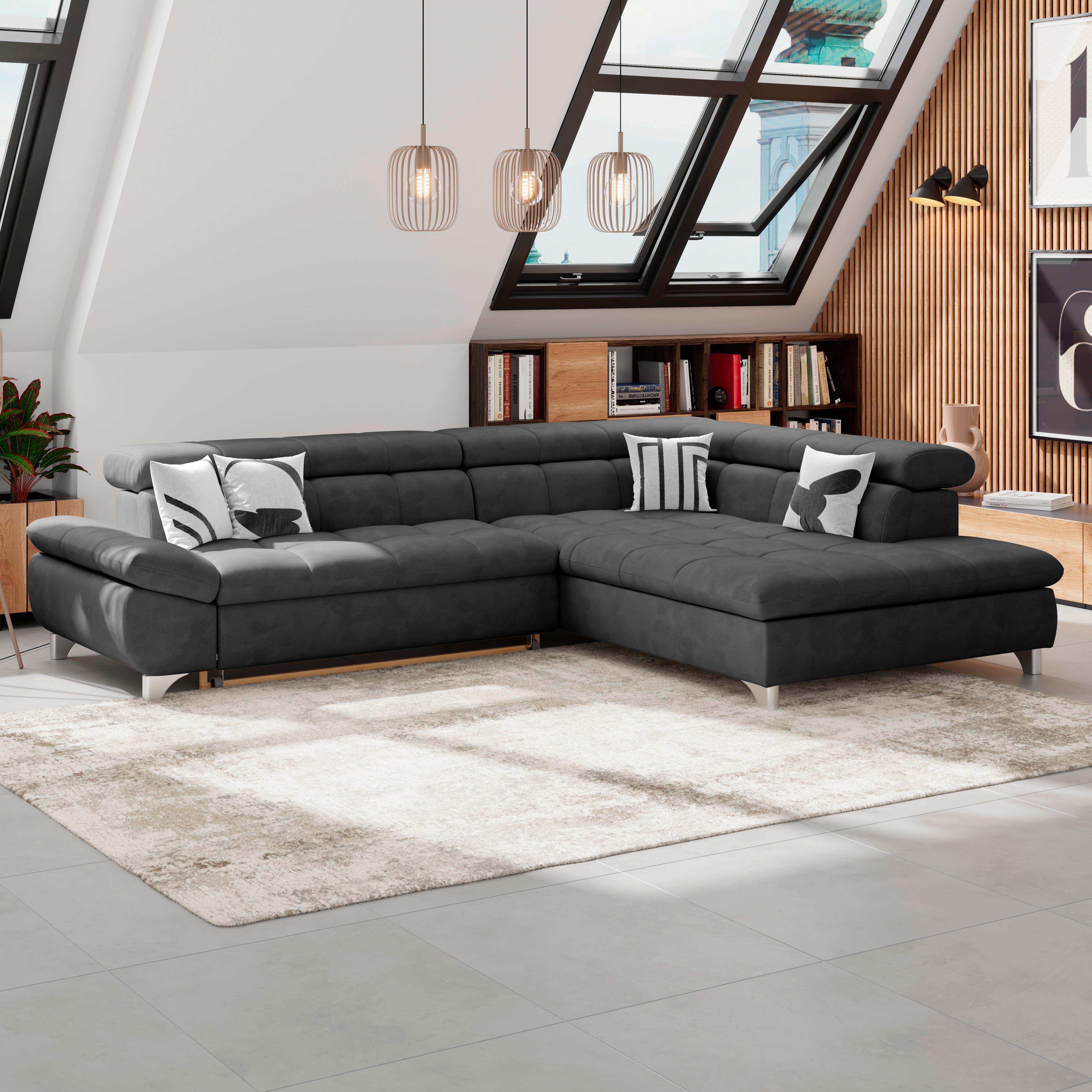 Ecksofa Gemini Schwarz, B: 312cm - Chromfarben/Anthrazit, KONVENTIONELL, Textil (312/234cm)