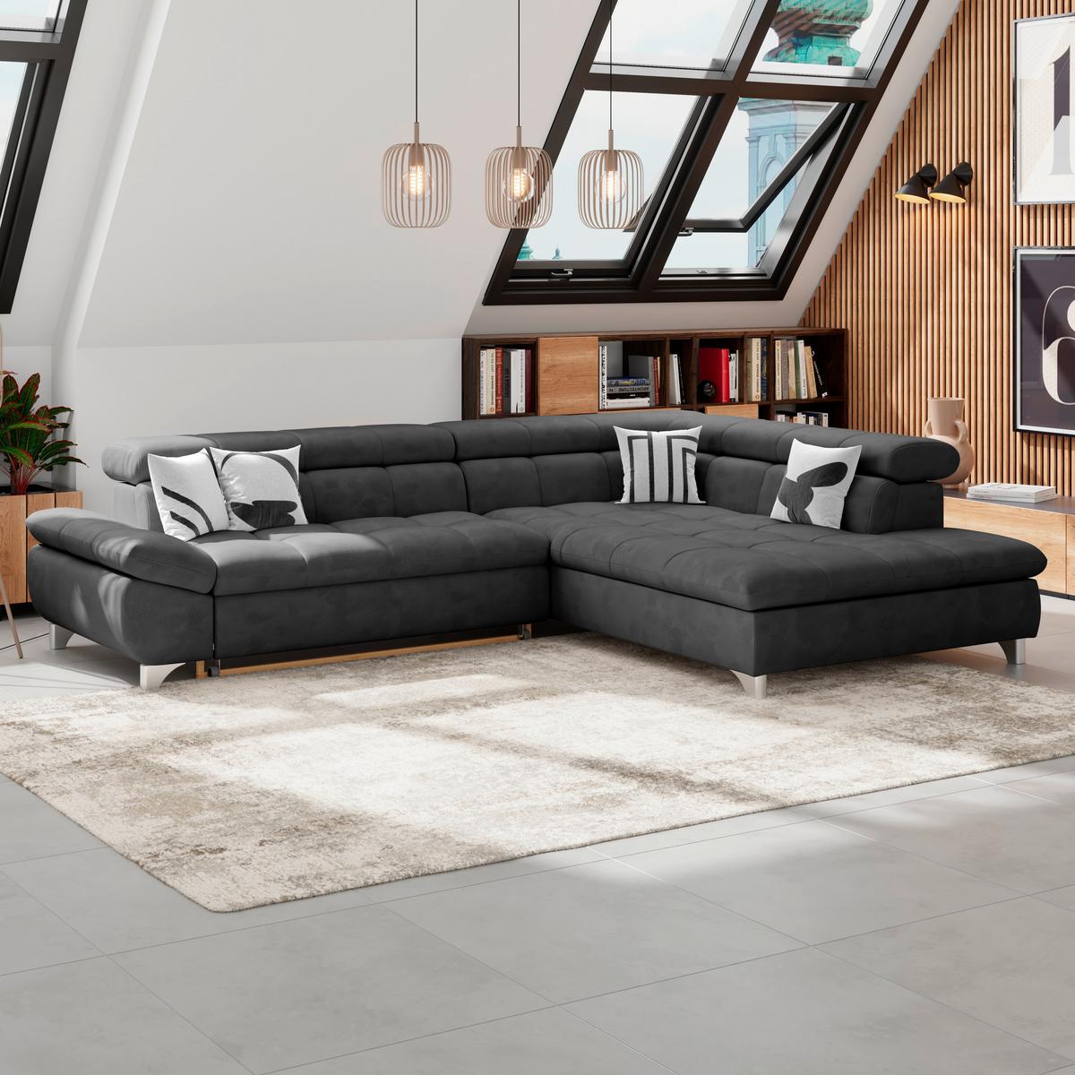 Ecksofa Gemini Schwarz, B: 312cm - Chromfarben/Anthrazit, KONVENTIONELL, Textil (312/234cm)