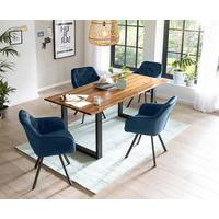 Tischgruppe Cognac/blau L: 160 Cm - Blau/Cognac, MODERN, Holz/Textil (160/85/77cm) - Livetastic