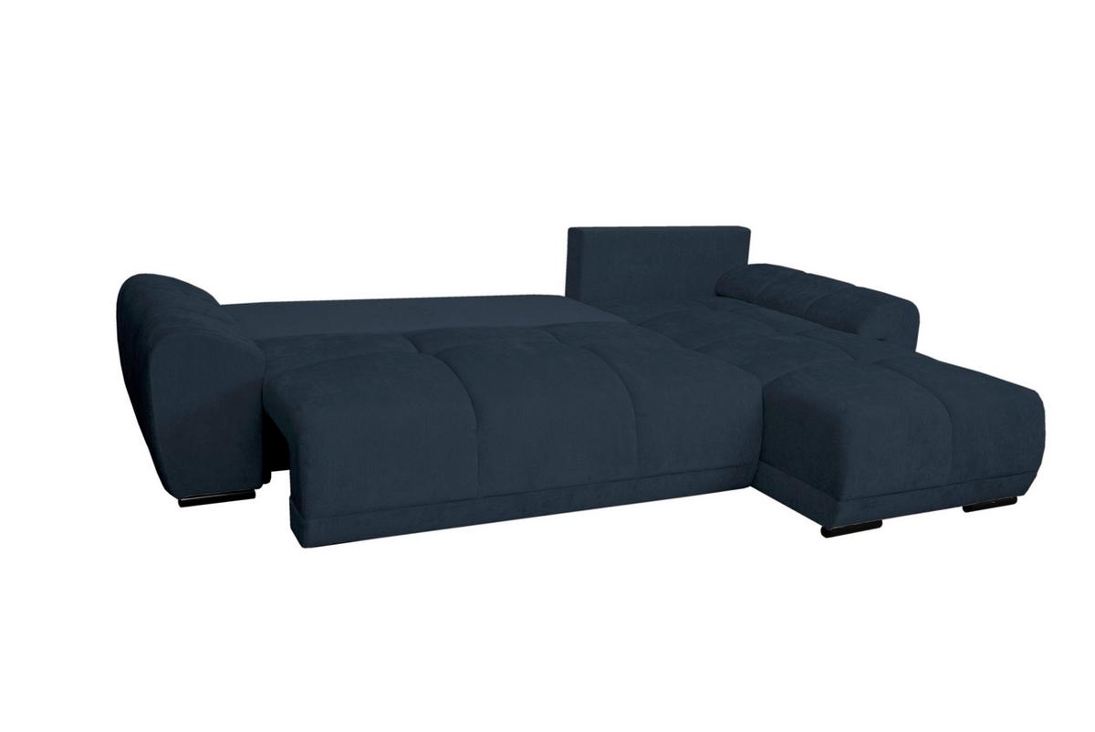 Rohová sedačka BONN, oboustranná, tm.modrá žinylka - černá/tmavě modrá, Moderní, textil/plast (296/182cm)