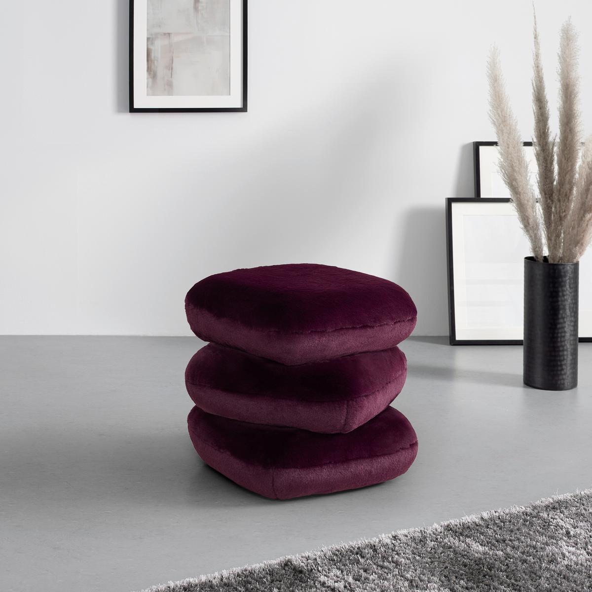 Dizajnová taburetka VICKY, bordová umelá kožušina - bordová, Modern, kov/drevo (54/54/44cm) - Premium Living