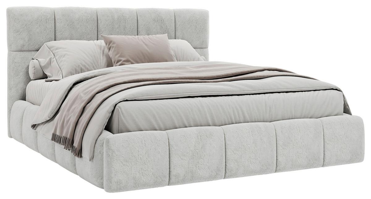 Polsterbett Cherry Mikrofaser Velours, Grau, Lf: 140x200 cm - Hellgrau/Schwarz, MODERN, Holz/Holzwerkstoff (140/200cm) - MID.YOU