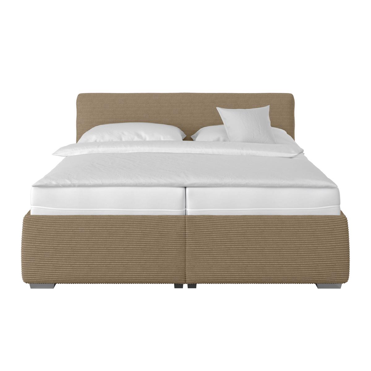 Polsterbett Lesia - Hellbraun/Chromfarben, KONVENTIONELL, Holzwerkstoff/Textil (180/200cm)