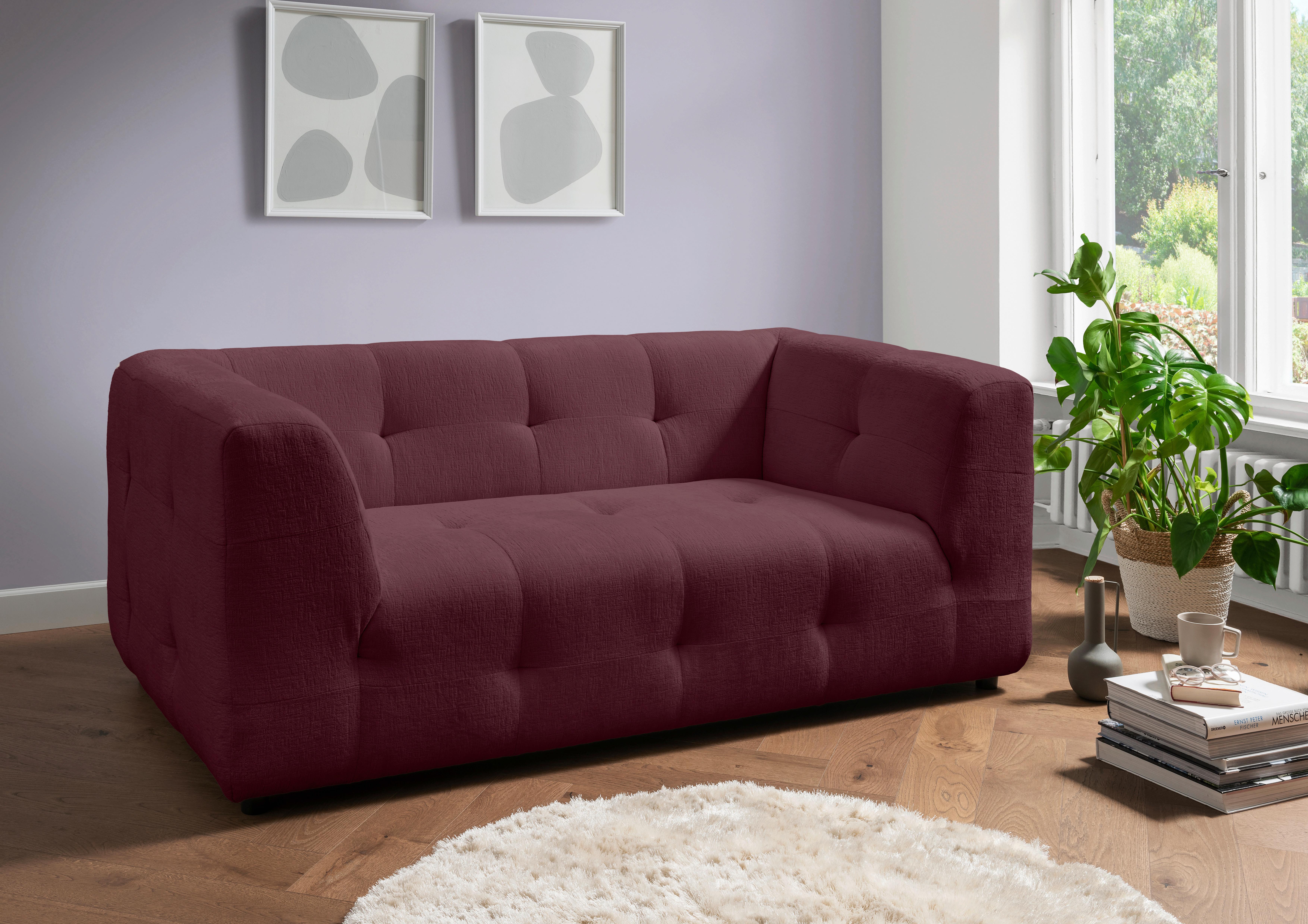 2-Sitzer-Sofa Velice, Bordeaux B: 184 cm - Bordeaux/Schwarz, Design, Textil (184/72/95cm) - Livetastic