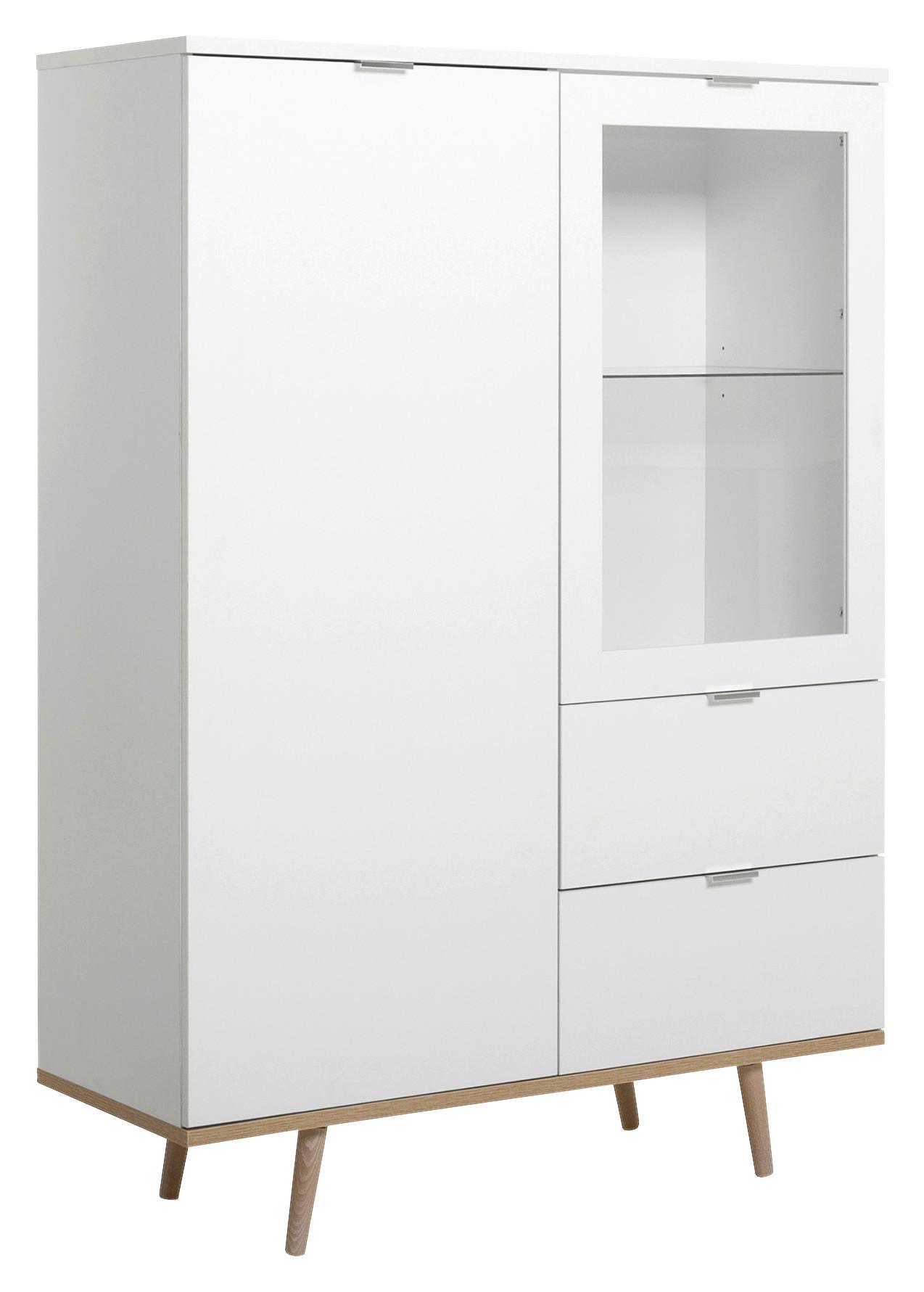 Highboard mit Glaselementen B 100cm Göteborg, Weiß - Eichefarben/Weiß, KONVENTIONELL, Glas/Holzwerkstoff (100/140/40cm) - MID.YOU