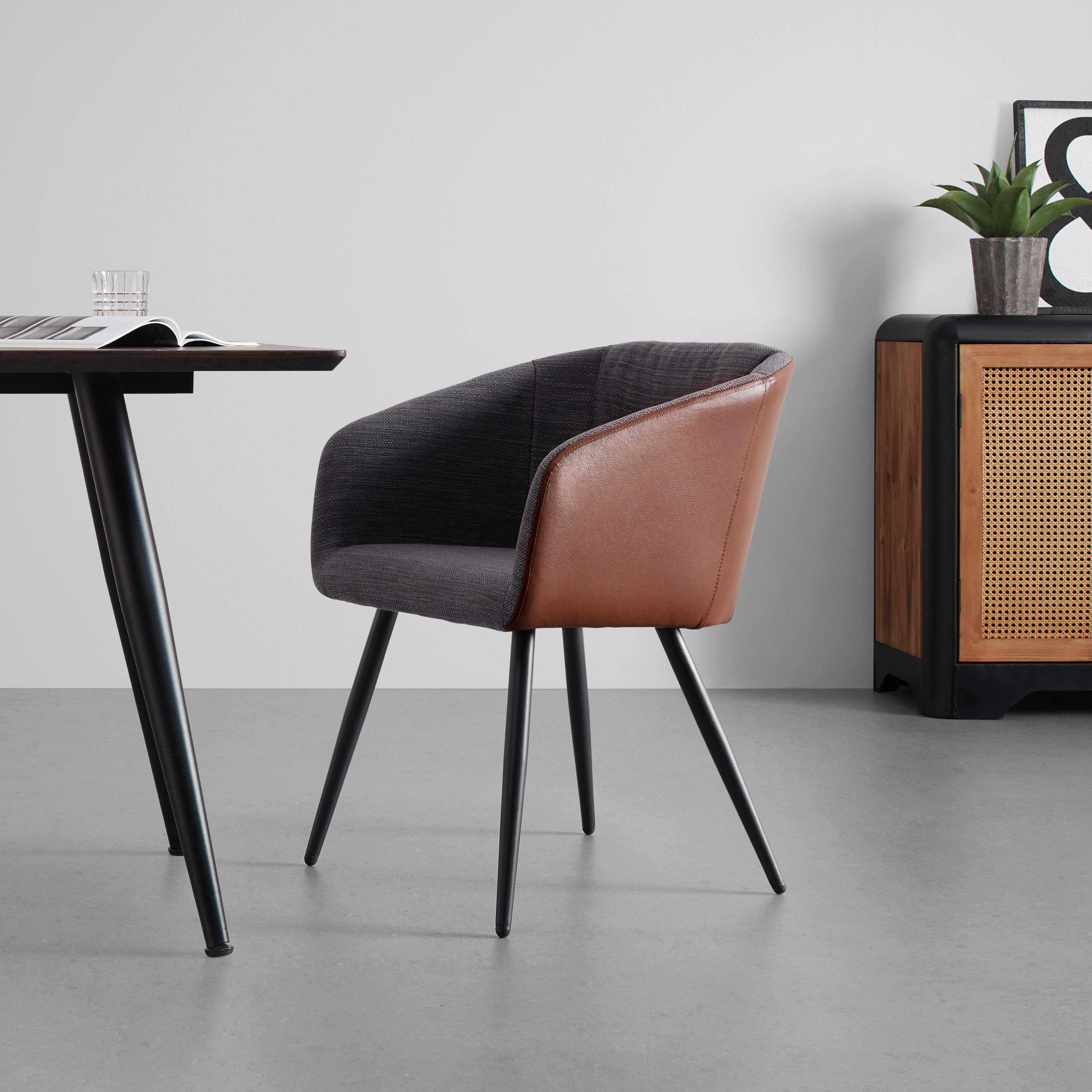 Jídelní židle Bianco pravá kůže hnědá - černá/tmavě šedá, Moderní, kov/dřevo (55,5/75,5/58cm) - Bessagi Home