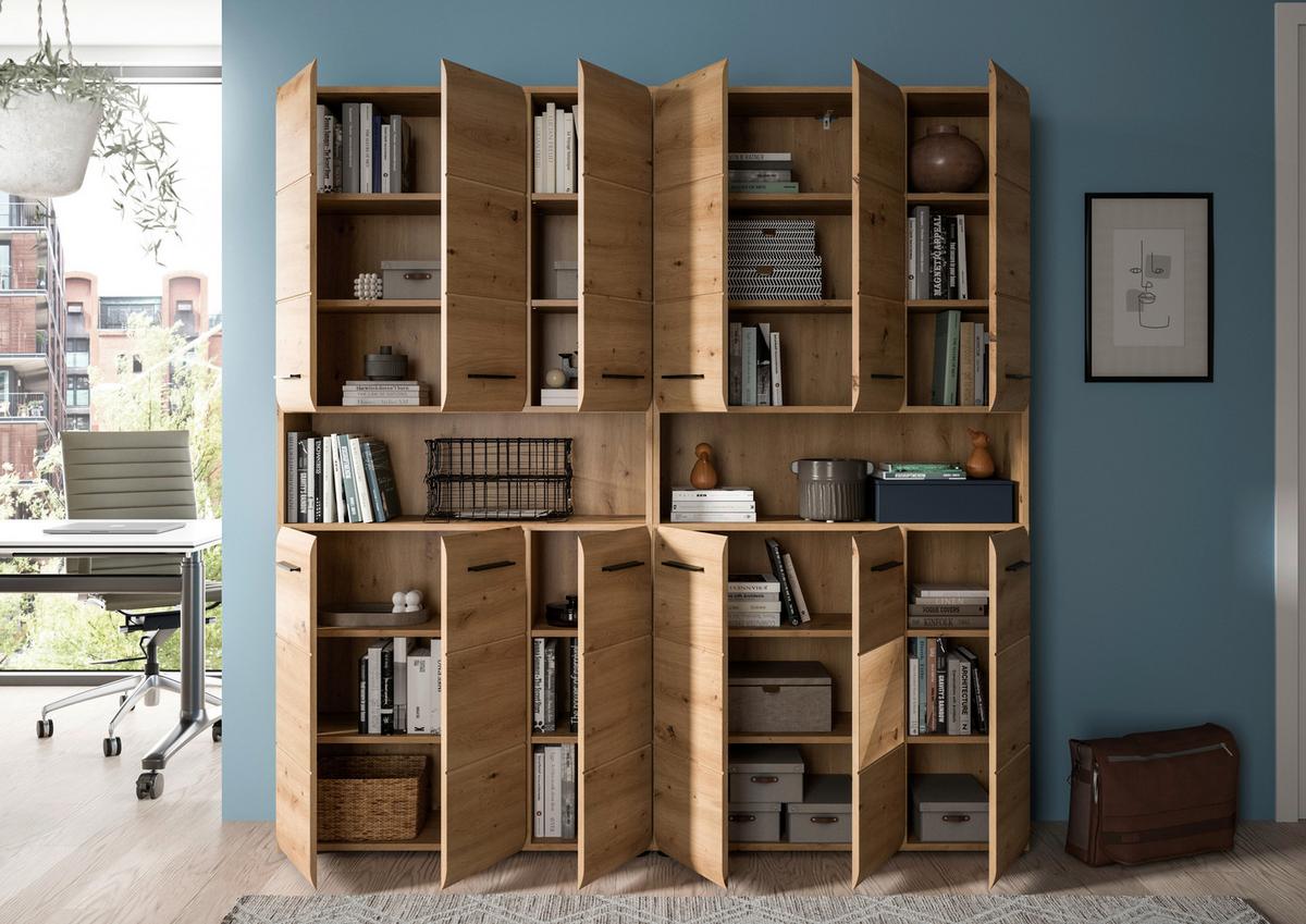 Hochschrank Ice Eiche Artisan Dekor B: 180cm - Schwarz/Eiche Artisan, Basics, Holzwerkstoff (180/185/30cm) - MID.YOU