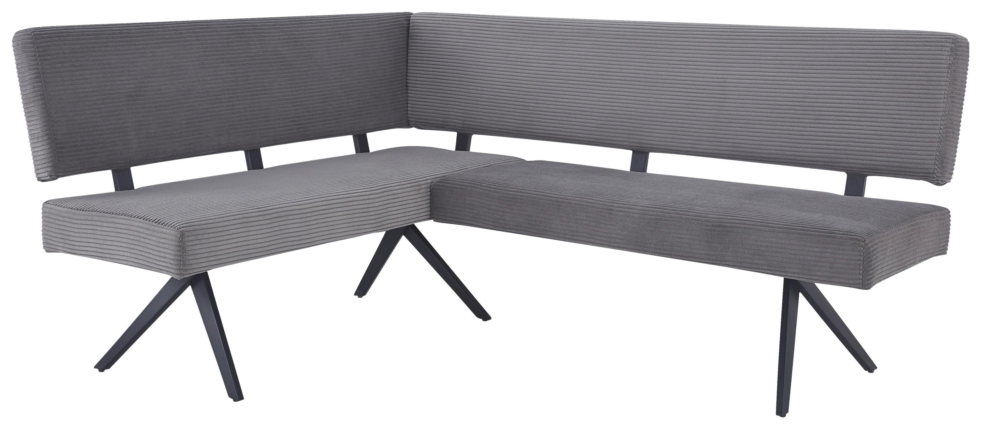 Eckbank Chios Cord Dunkelgrau, S: 150x190 cm - Dunkelgrau/Schwarz, KONVENTIONELL, Textil/Metall (150/190cm) - MID.YOU