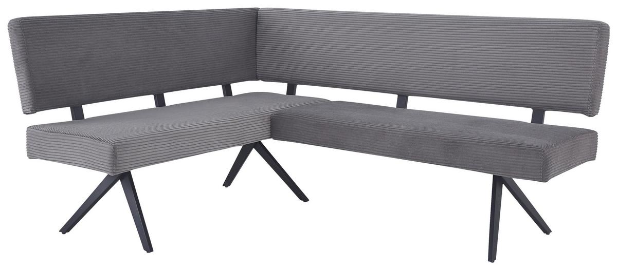 Eckbank Chios Cord Dunkelgrau, S: 150x190 cm - Dunkelgrau/Schwarz, KONVENTIONELL, Textil/Metall (150/190cm) - MID.YOU