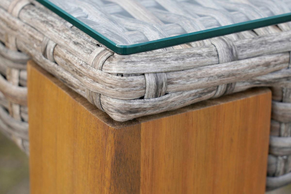 Gartentischgruppe 7tlg. Set Inkl. Kissen - Beige/Beigebraun, KONVENTIONELL, Glas/Holz - Gardenson