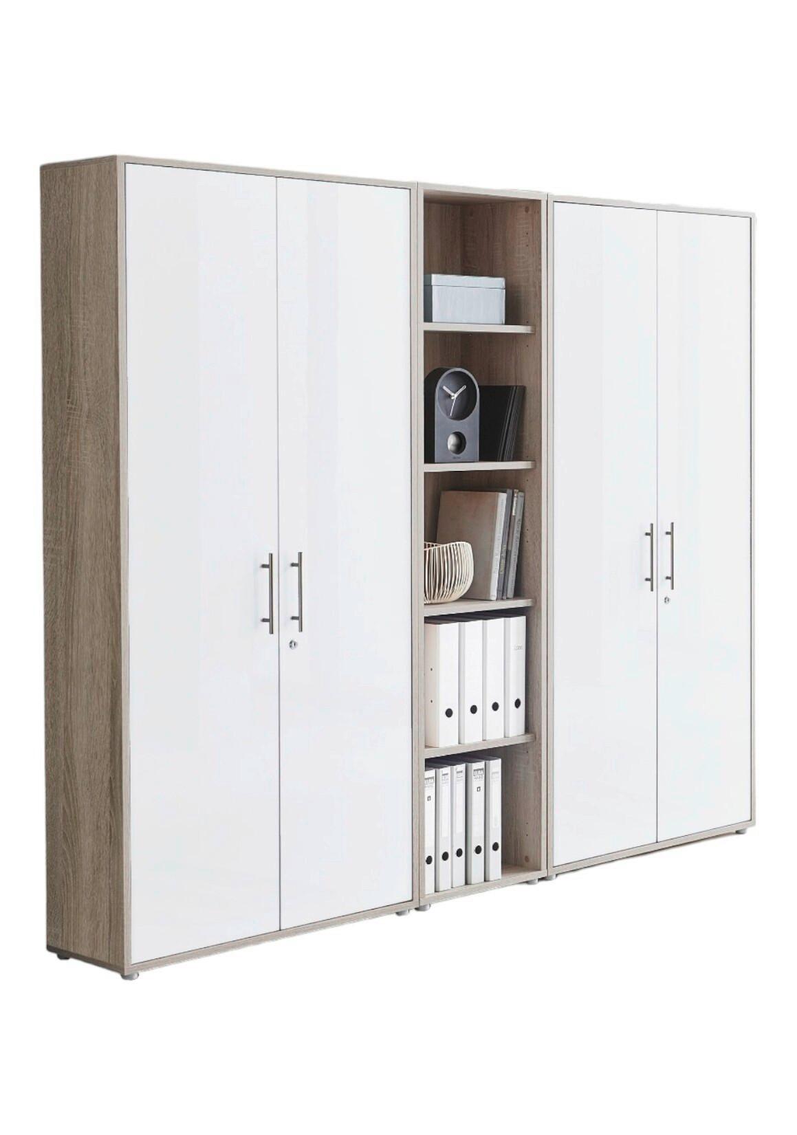 Office Edition B: 213 Cm Sonoma Eiche/weiß - Weiß/Sonoma Eiche, MODERN, Holzwerkstoff (213/186/33cm) - MID.YOU