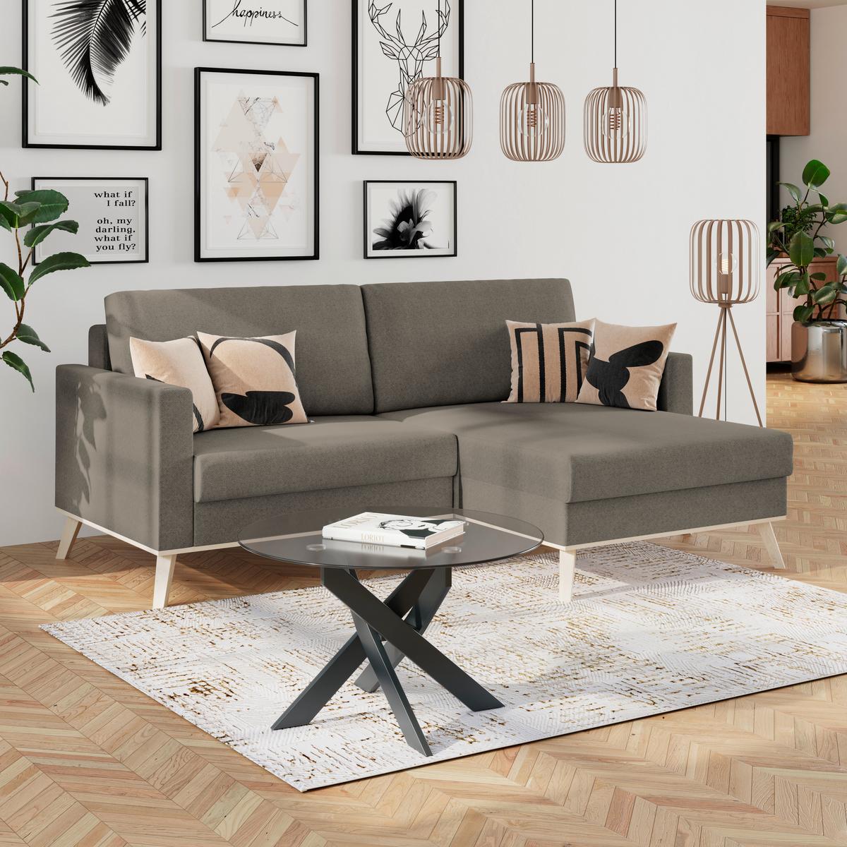 Ecksofa Carini - Hellbraun/Eichefarben, Basics, Textil (222/152cm)
