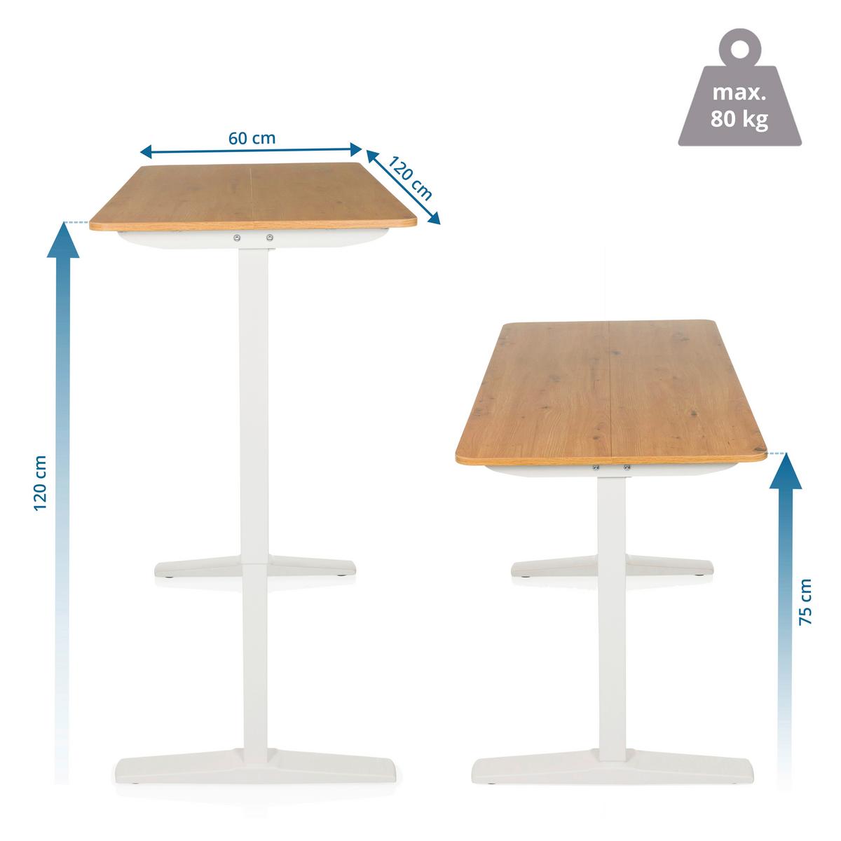 Schreibtisch Eichefarben B: 120 cm - Eichefarben/Weiß, MODERN, Holzwerkstoff/Metall (120/60/75 - 120cm) - MID.YOU