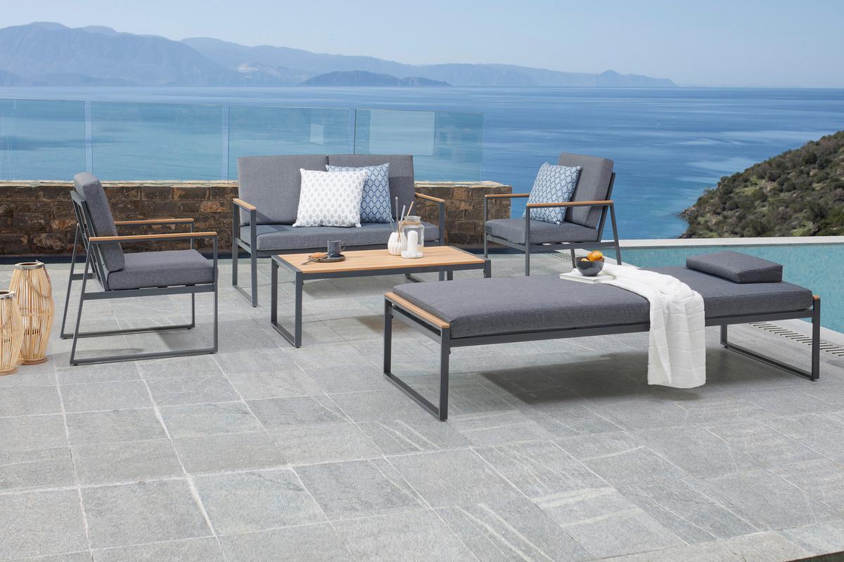 Gartenliege Sabina Stahl mit Auflage - Anthrazit/Naturfarben, MODERN, Kunststoff/Textil (190/40/75cm) - Beldano