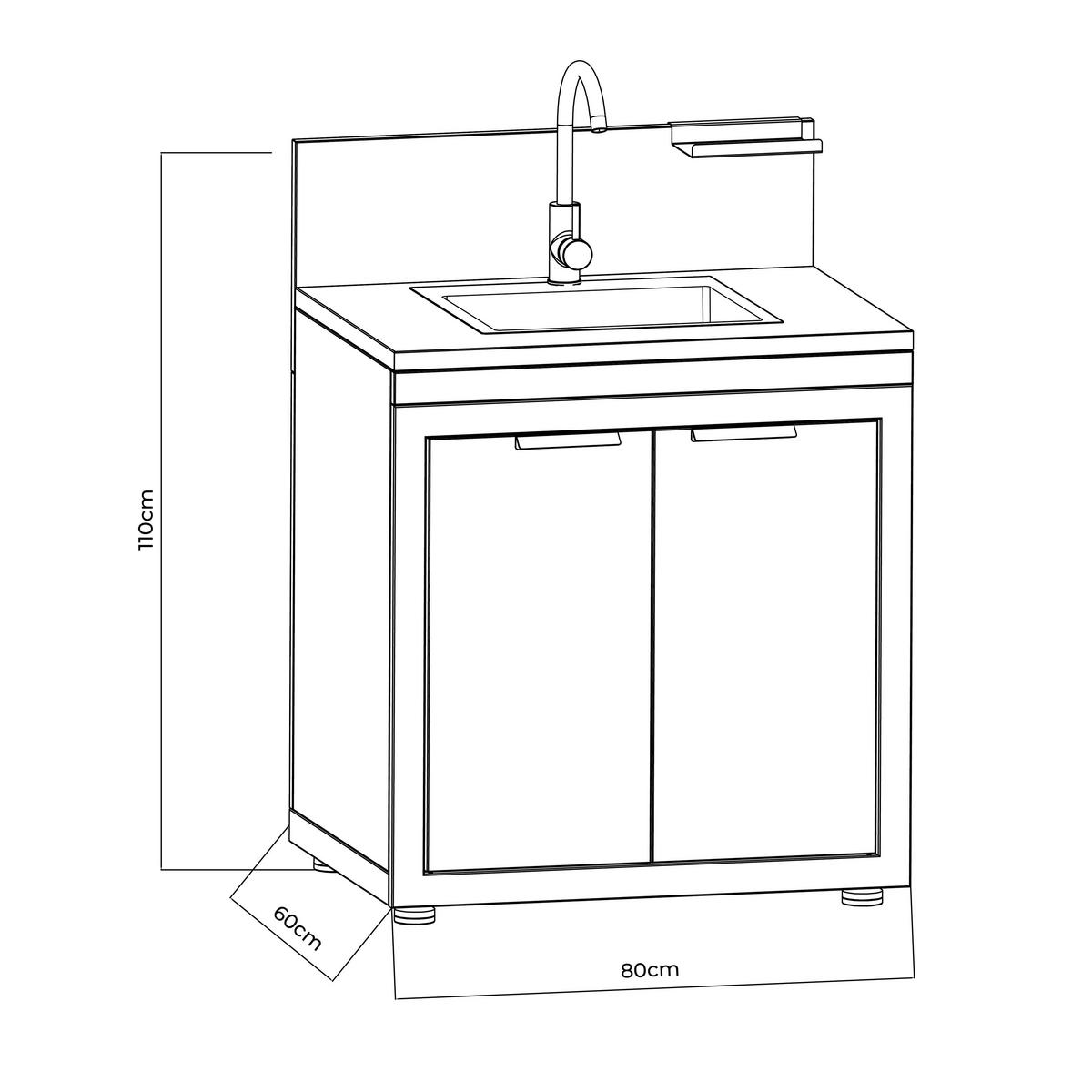 Outdoorküchenunterschrank inkl Spüle, Origin,Anthrazit,Metall - Anthrazit, Basics, Metall (80/110/60cm) - Gardenson