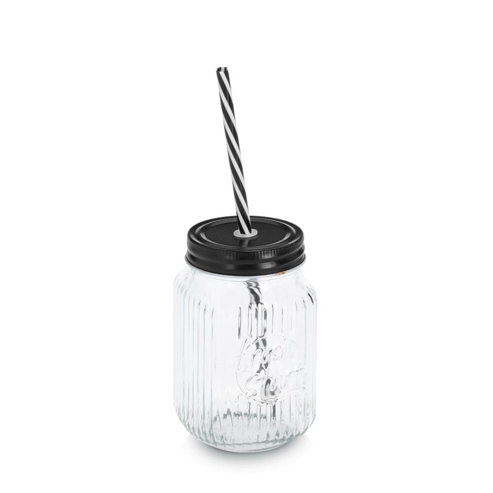 Trinkglas transparent mit Strohhalm, ca. 480 ml - Transparent, Trend, Glas (8/8/13cm)