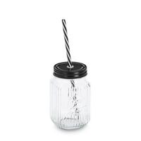 Trinkglas transparent mit Strohhalm, ca. 480 ml - Transparent, Trend, Glas (8/8/13cm)