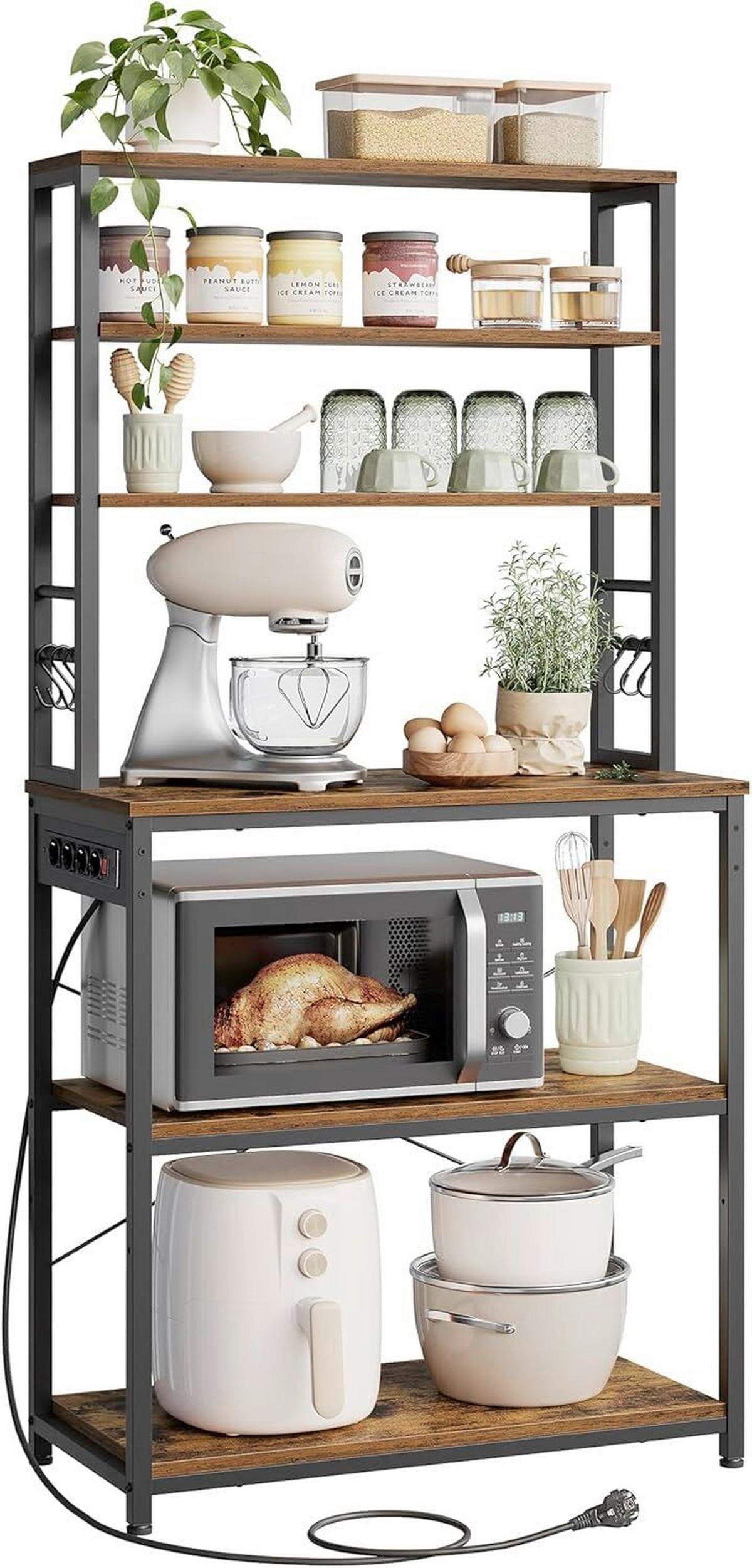 Regal Baker's Rack - Schwarz/Braun, MODERN, Holzwerkstoff/Metall (80/167/40cm) - MID.YOU