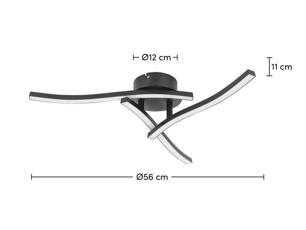 STROPNÍ LED SVÍTIDLO ITO - černá, Moderní, kov/plast (56/56/11cm) - Mömax
