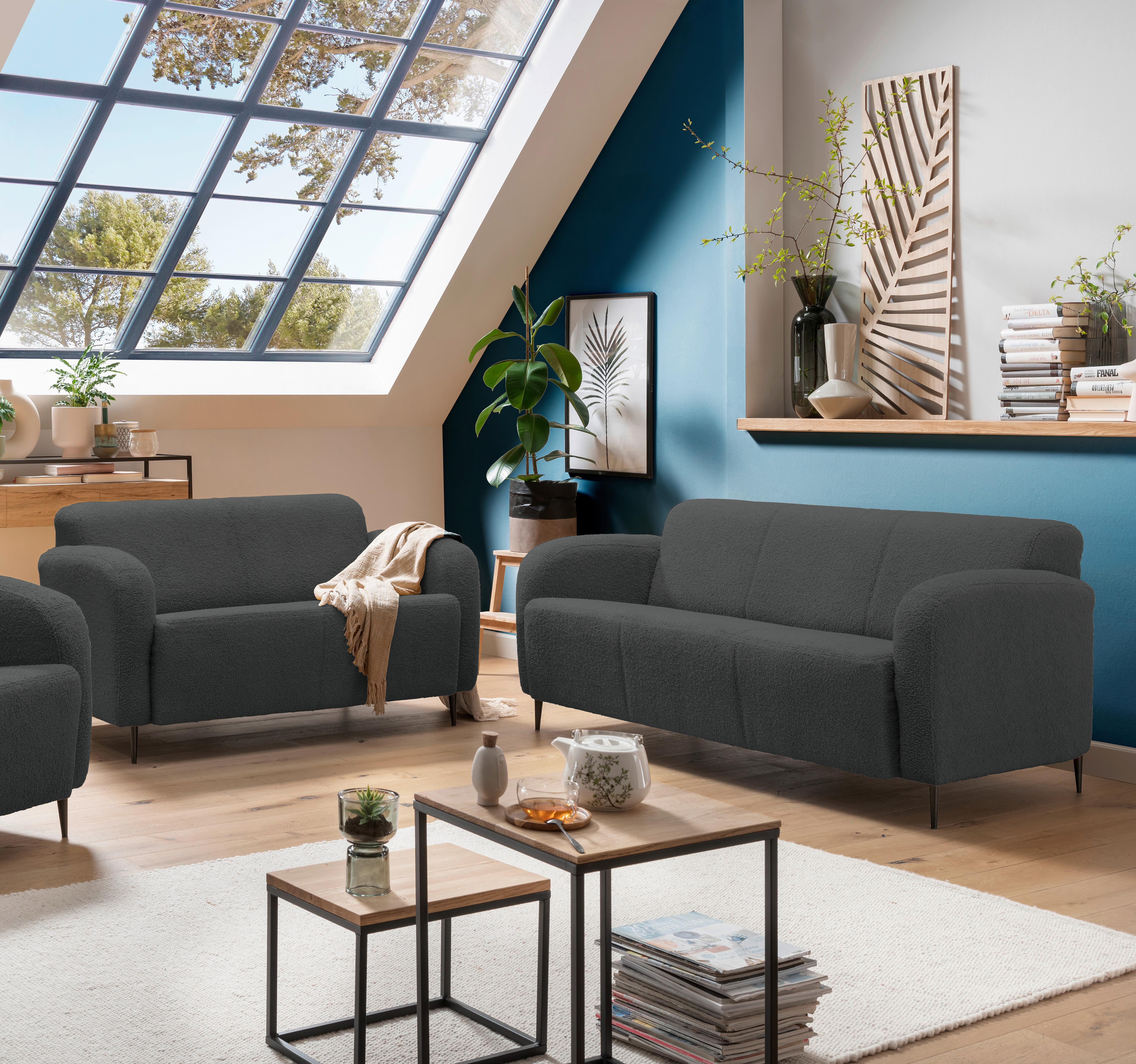 Sitzgarnitur 2-Tlg. Marone Anthrazit - Anthrazit/Schwarz, MODERN, Textil (180/76/90cm) - Livetastic
